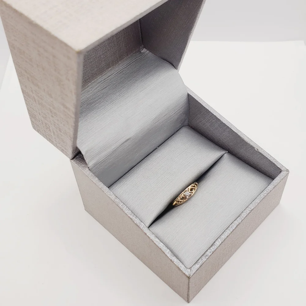 10K Yellow Gold Scroll Diamond Accent Ring - Tiny Baby Ring Knuckle Ring